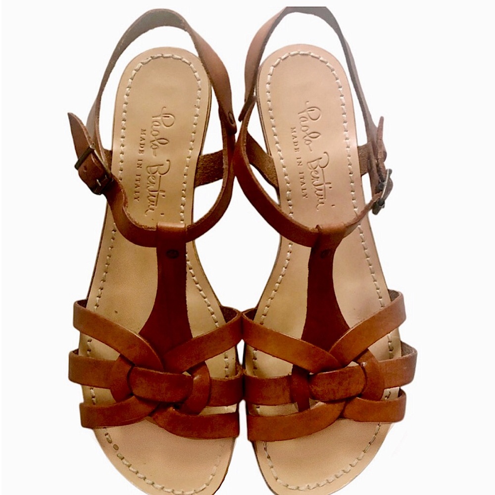 Paolo Bertini Tan Woven Leather Ankle Strap Sandals Size 10B